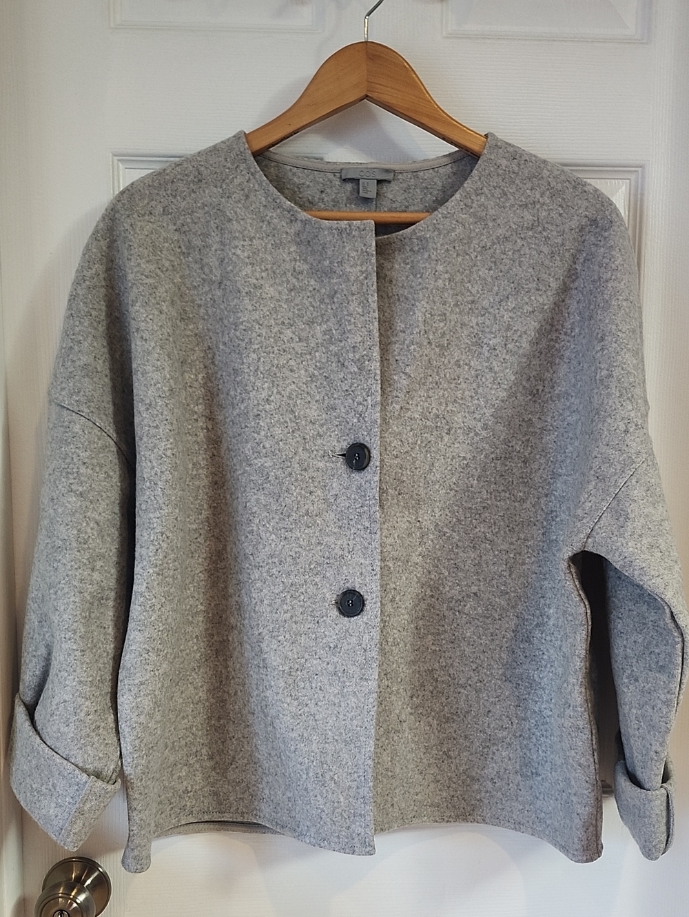 COS Light Gray Collarless Wool-Blend Pea Coat